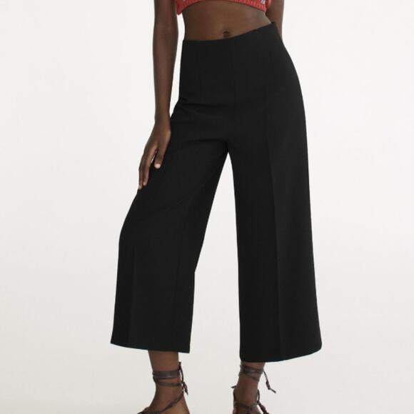 Zara Pants - ZARA High Waist Wide Leg Cropped Trousers Black Culotte Dress Pants Large